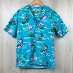 Vintage Aloha Republic Men’s Hawaiian Shirt Palm Trees Pink Flamingos Medium USA